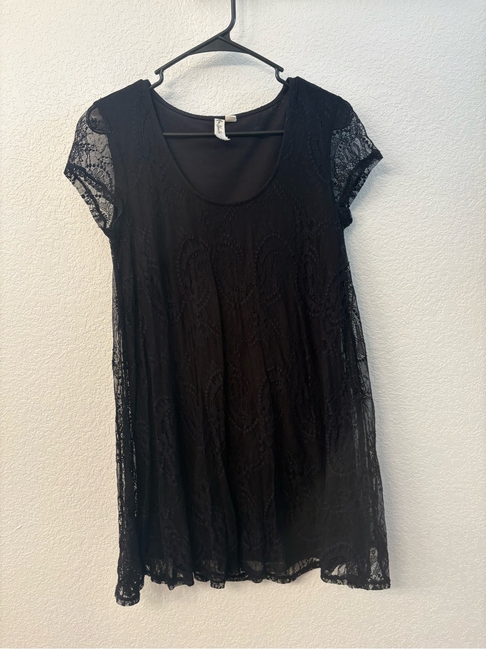 Black Lace Overlay Tunic Dress